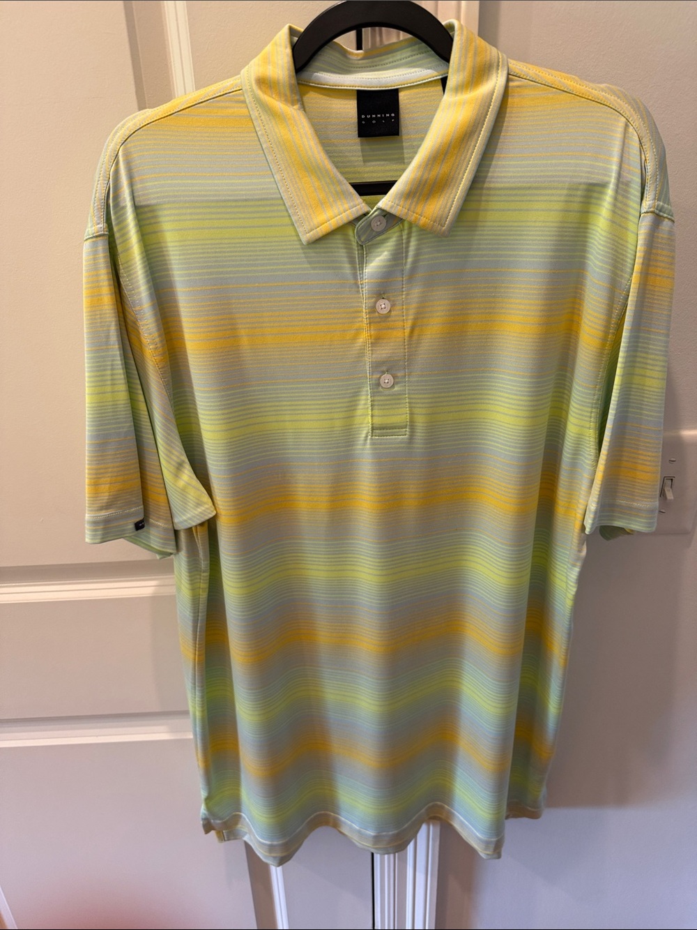 Dunning Golf Men's Yellow & Light Green Striped Polo Shirt